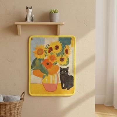 Griffoir chat tapis Design Fleural murale a fleurs