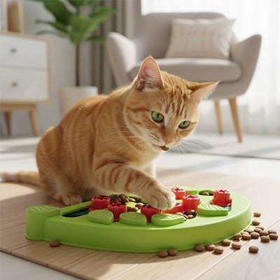 Jouet chat interactif vert et rouge