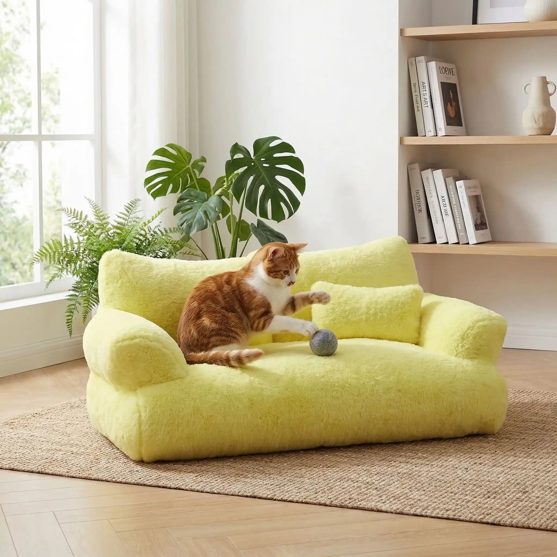 Canapé chat Jaune Soleil ConfoCanap avec chat qui joue