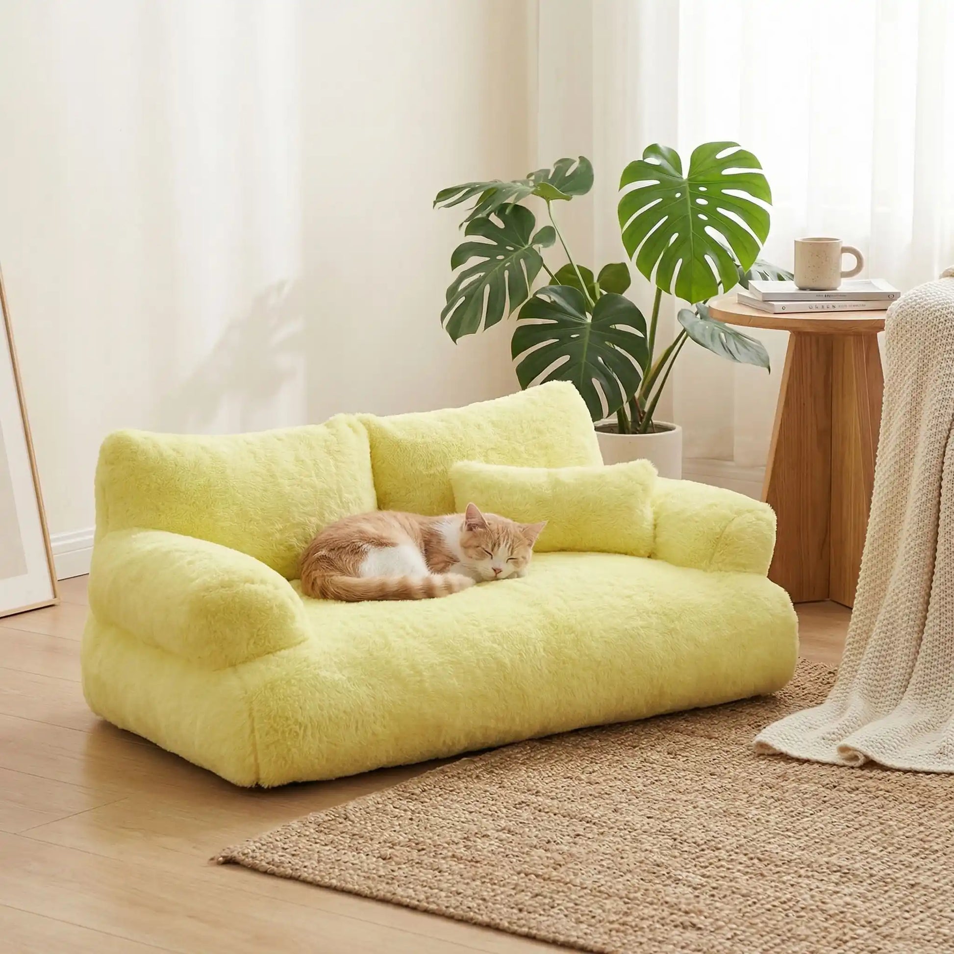 Canapé chat Jaune Soleil ConfoCanap avec chat qui fait dodo
