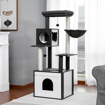 Arbre a Chat en bois rangement bac a litiere