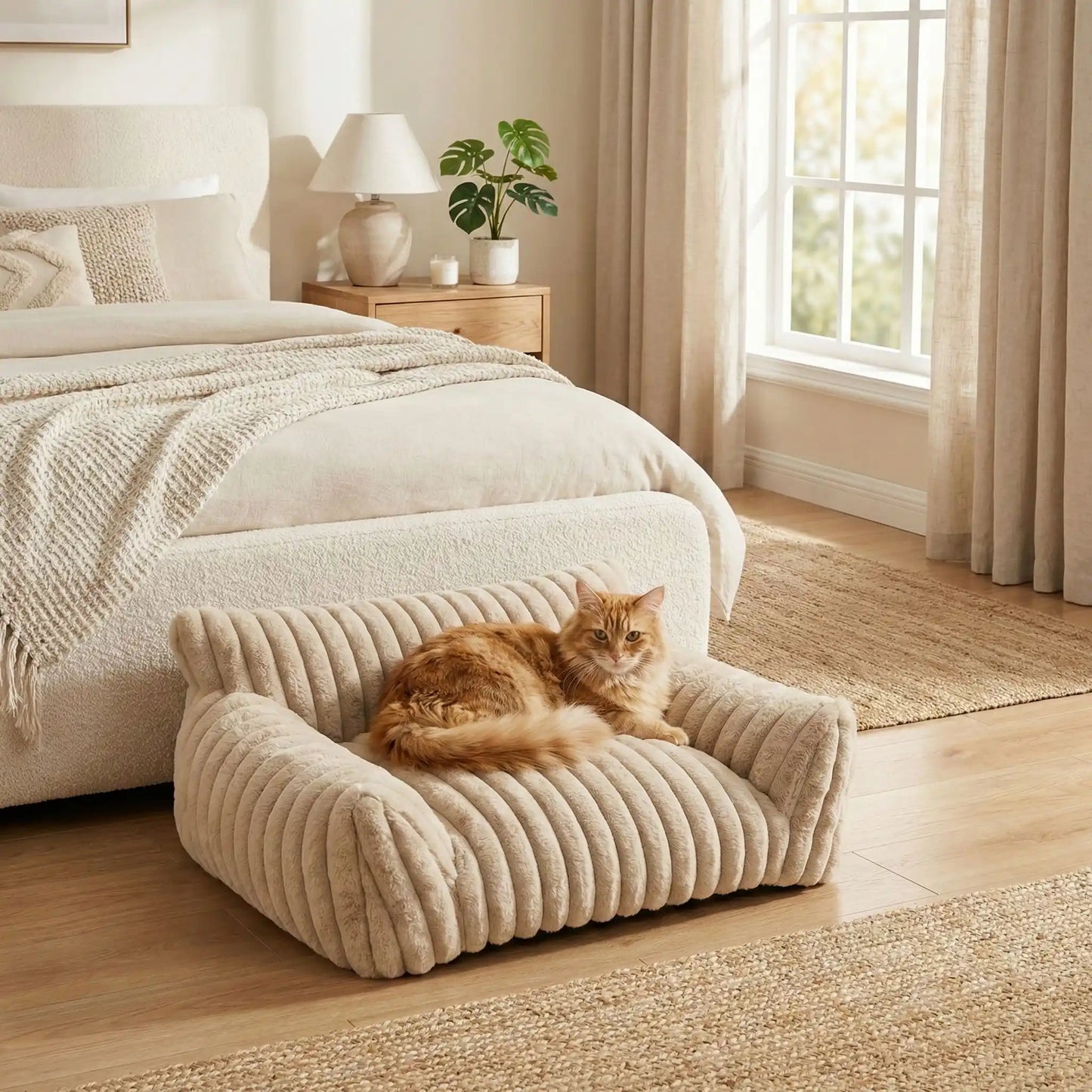 canapé pour chat beige moelleux