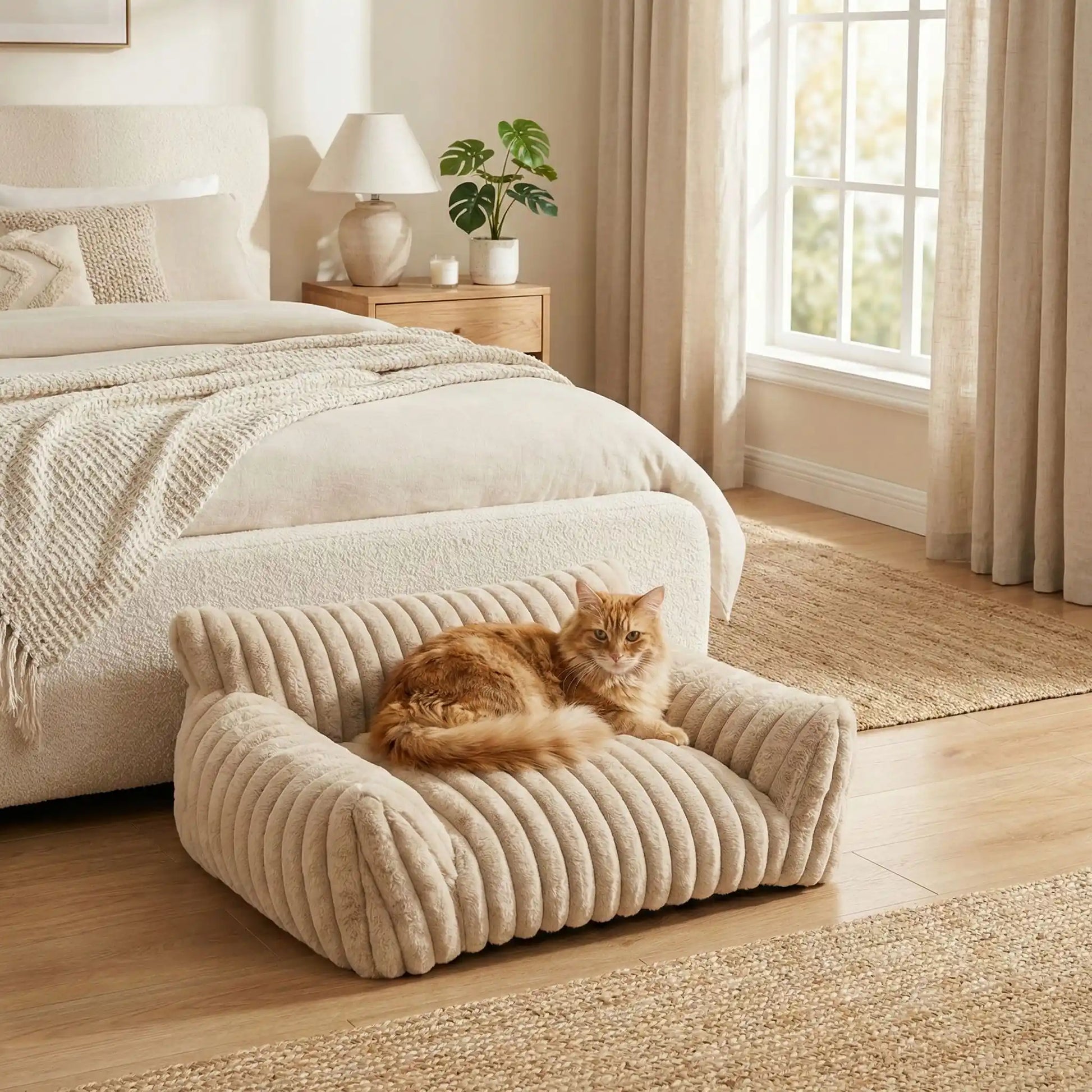 canapé pour chat beige moelleux