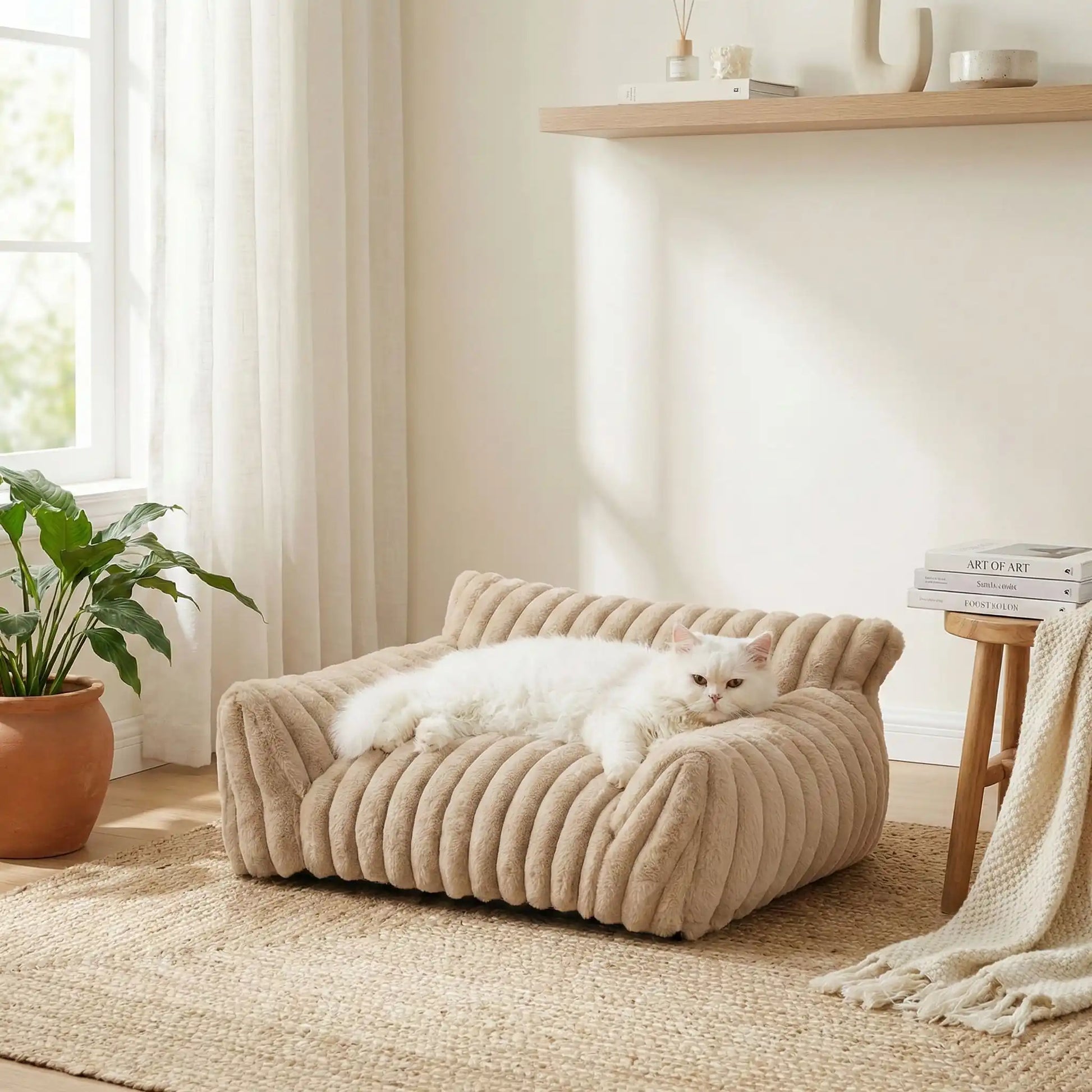 canapé pour chat beige confortable