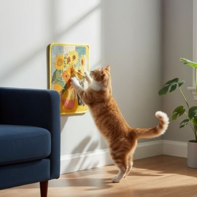Griffoir chat tapis Design Fleural mural jaune