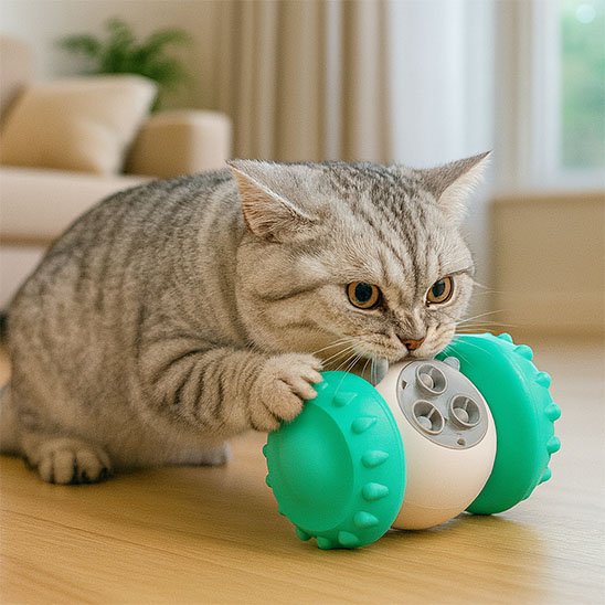 jouet distributeur de croquettes pour chat turoise