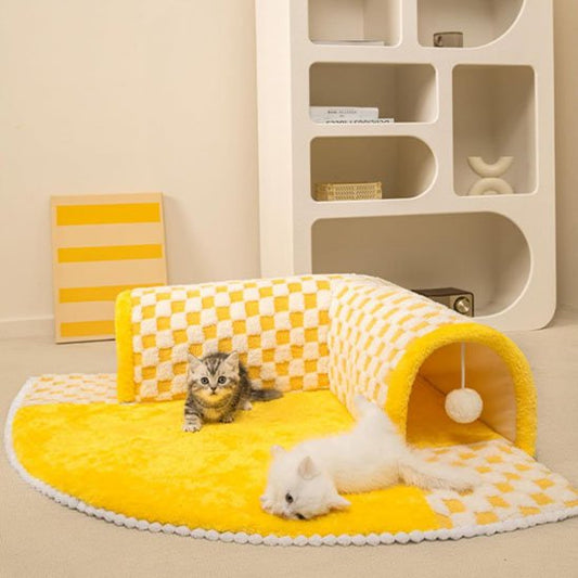 lit tunnel pour chat jaune