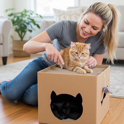 Maison en carton pour chat griffoir