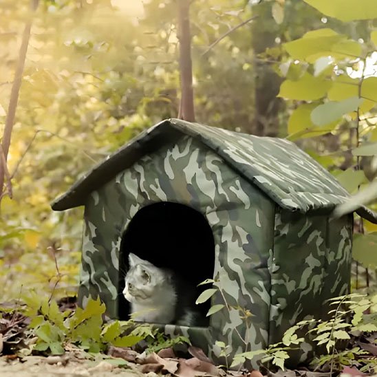 Niche exterieur pour chat camouflage